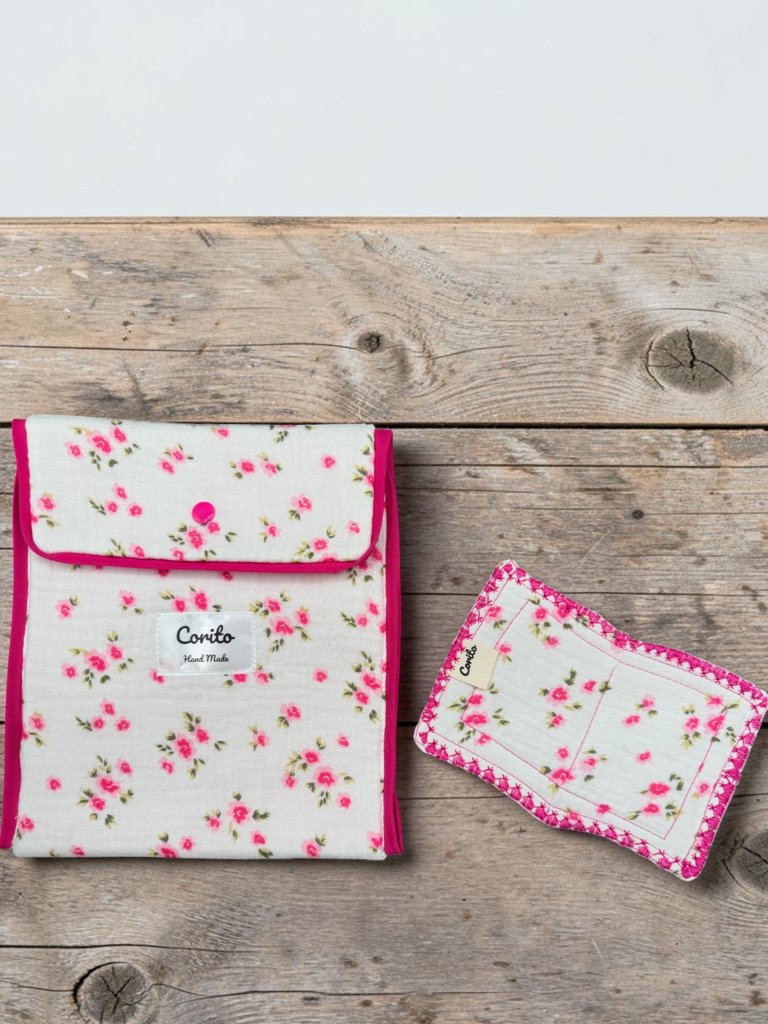 Handmade Cotton Kindle Cover & Matching Book-Shaped Coaster Set