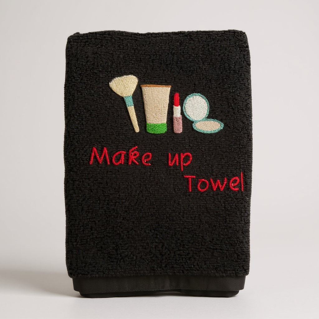 Embroidered Black Makeup Towel